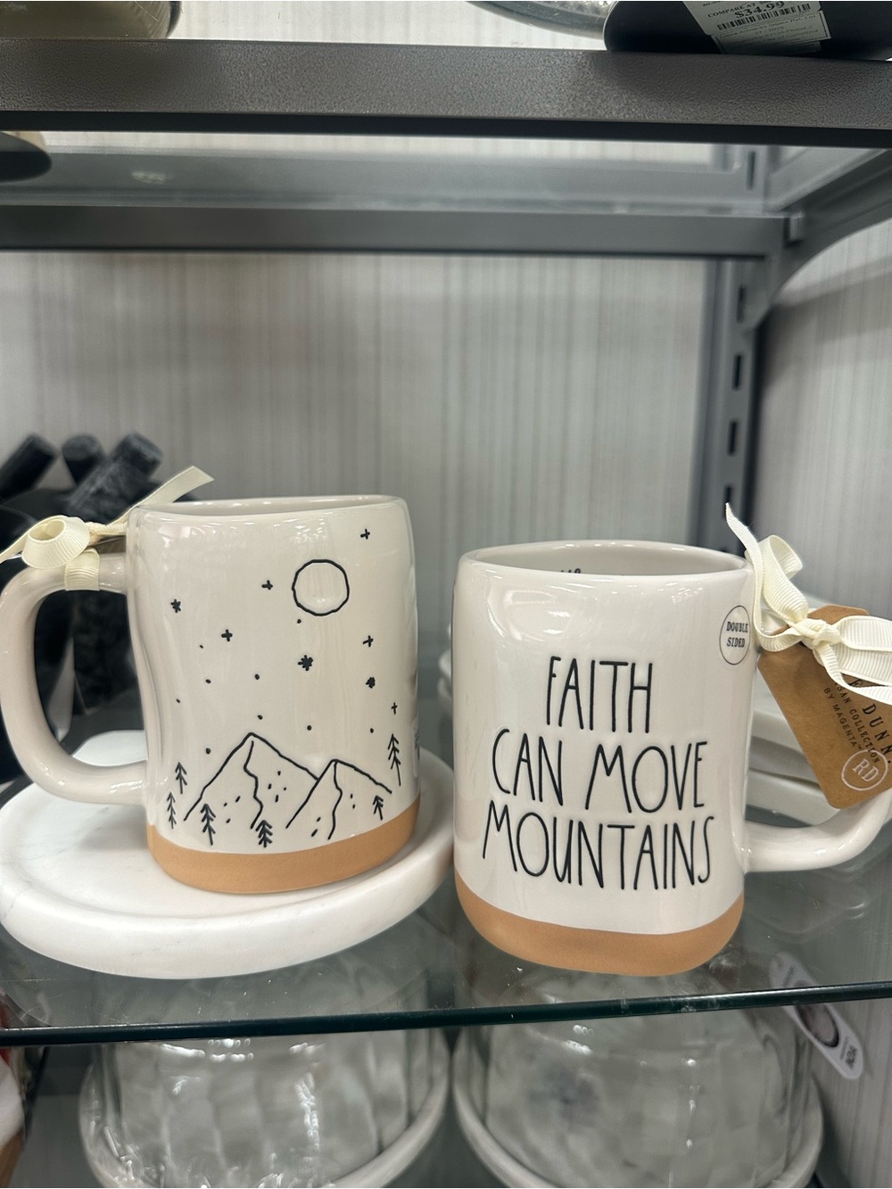 Rae Dunn White Ceramic Mug with Tan Accent - 'Faith Can Move Mountains'